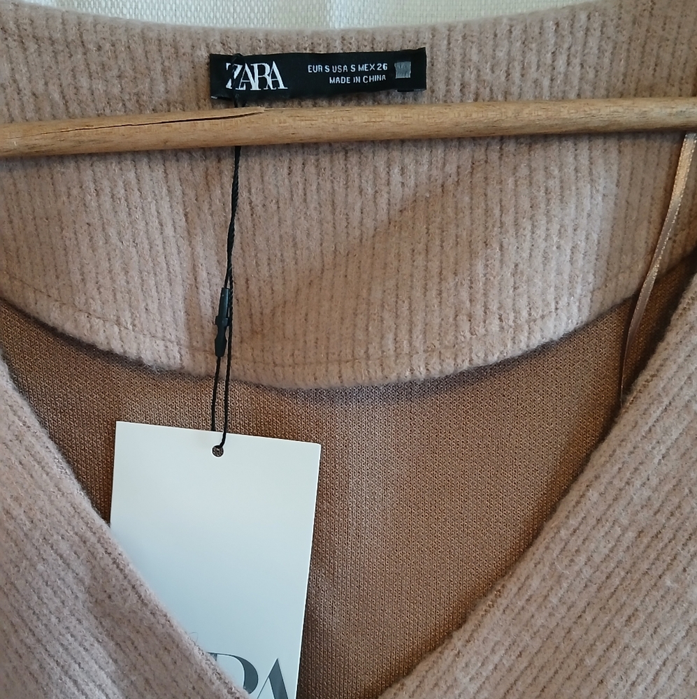 Zara Tan Ribbed Wrap Top - Picture 2 of 4